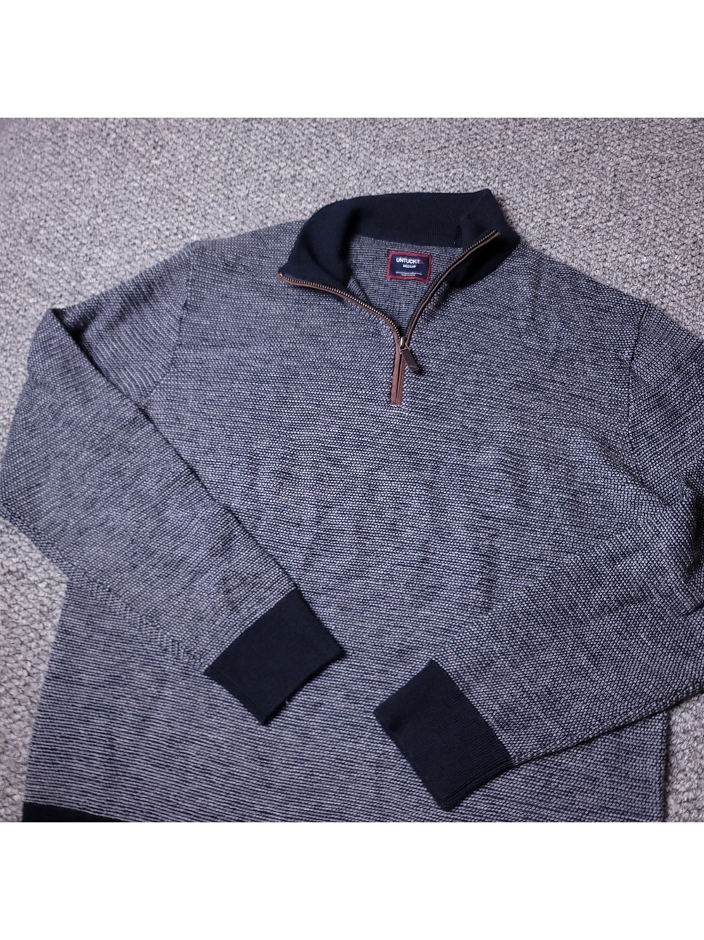 UNTUCKit Belguardo Wool Sweater Mens M Medium Gray Black Pullover Zip Up